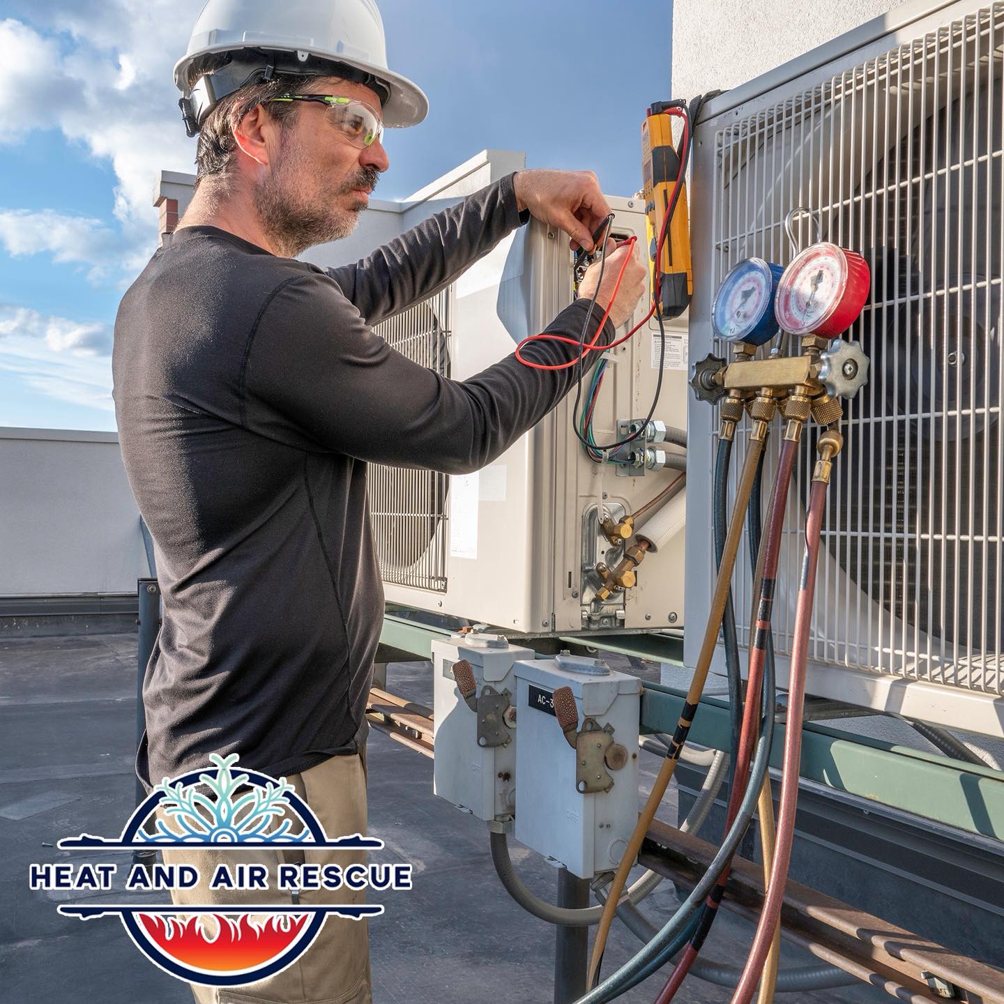 HVAC technician repairing AC unit in Gainesville Texas